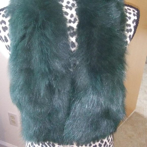 NEW HUNTER GREEN real FOX Fur Knitted Scarf Scarve-fur on both sides! - Picture 2 of 2